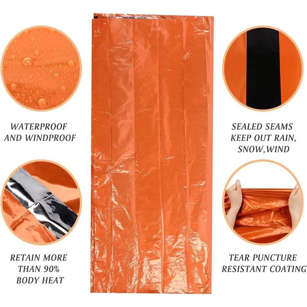 Stay Warm and Safe with the Ultra Waterproof Mylar Emergency Sleeping Bag - Perfect for Camping and Hiking!